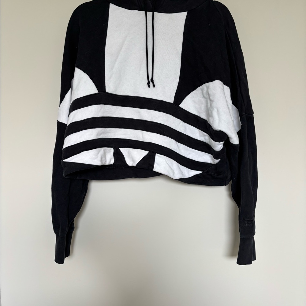 Adidas Black and White Striped Hoodie Sweatshirt